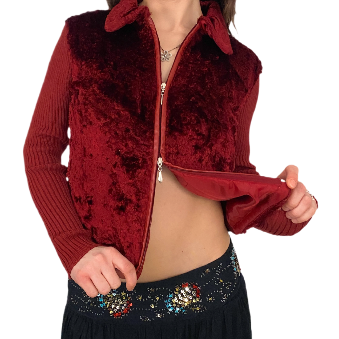 Crimson Faux Fur Double Zip (S)