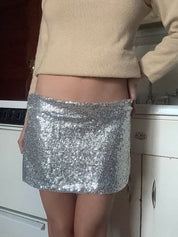 Silver Sequin Mini Skirt (S)