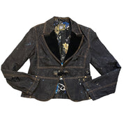 Vintage Graphic Print Calligraphy Denim Blazer Jacket (M)