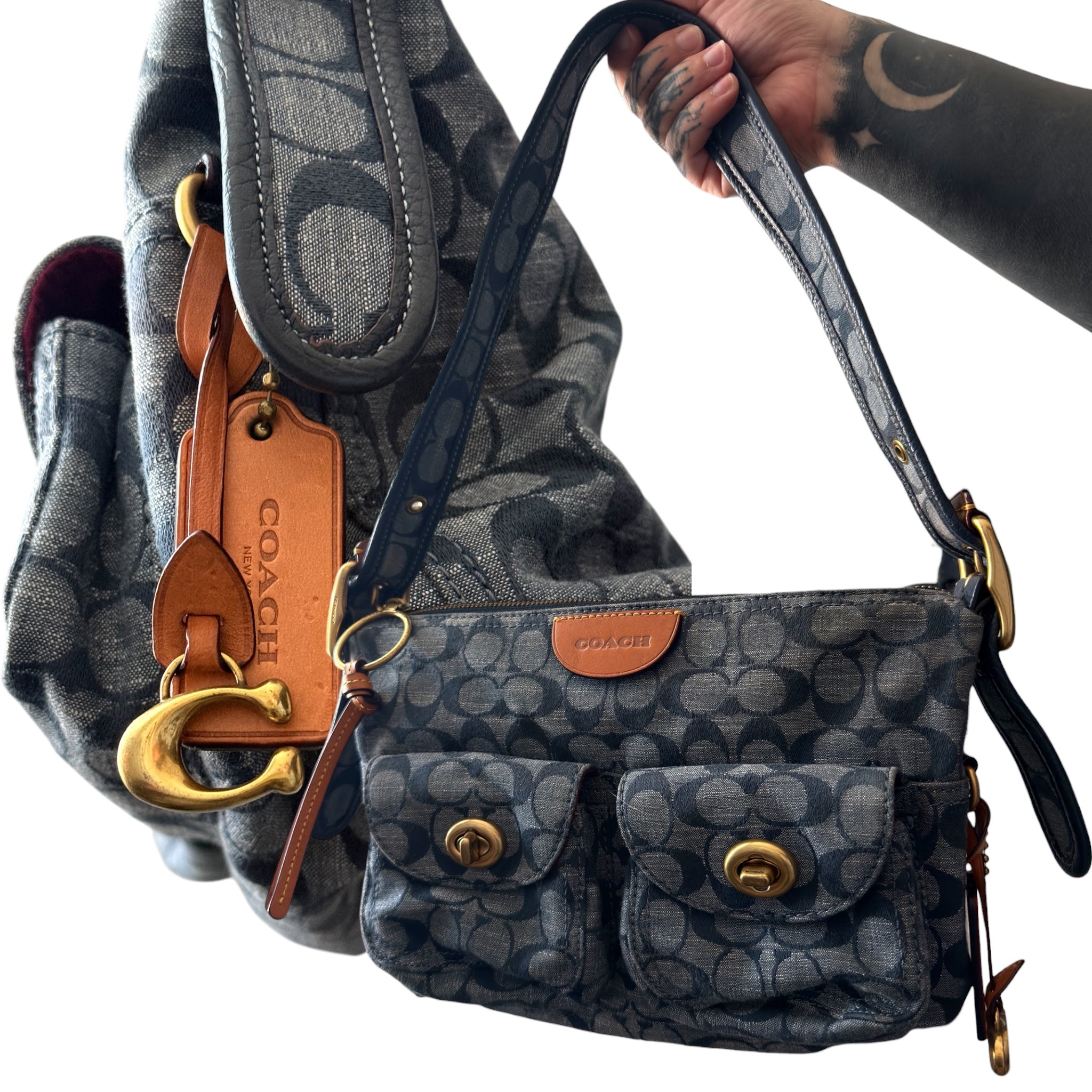 Coach signature chambray cargo shoulder bag