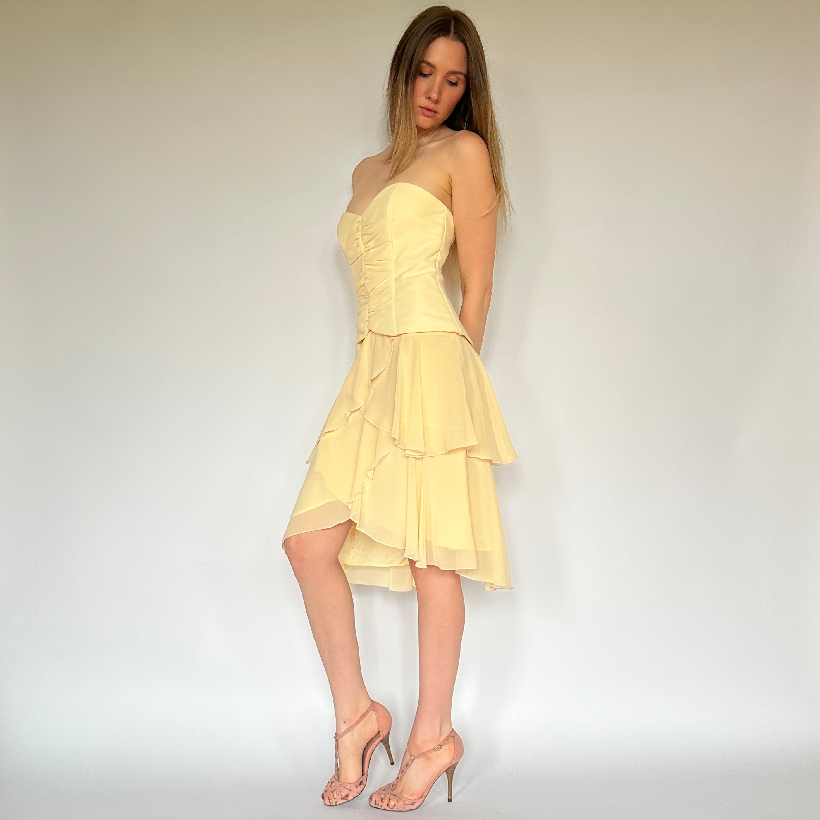 Vintage Butter Yellow Midi Dress (M)