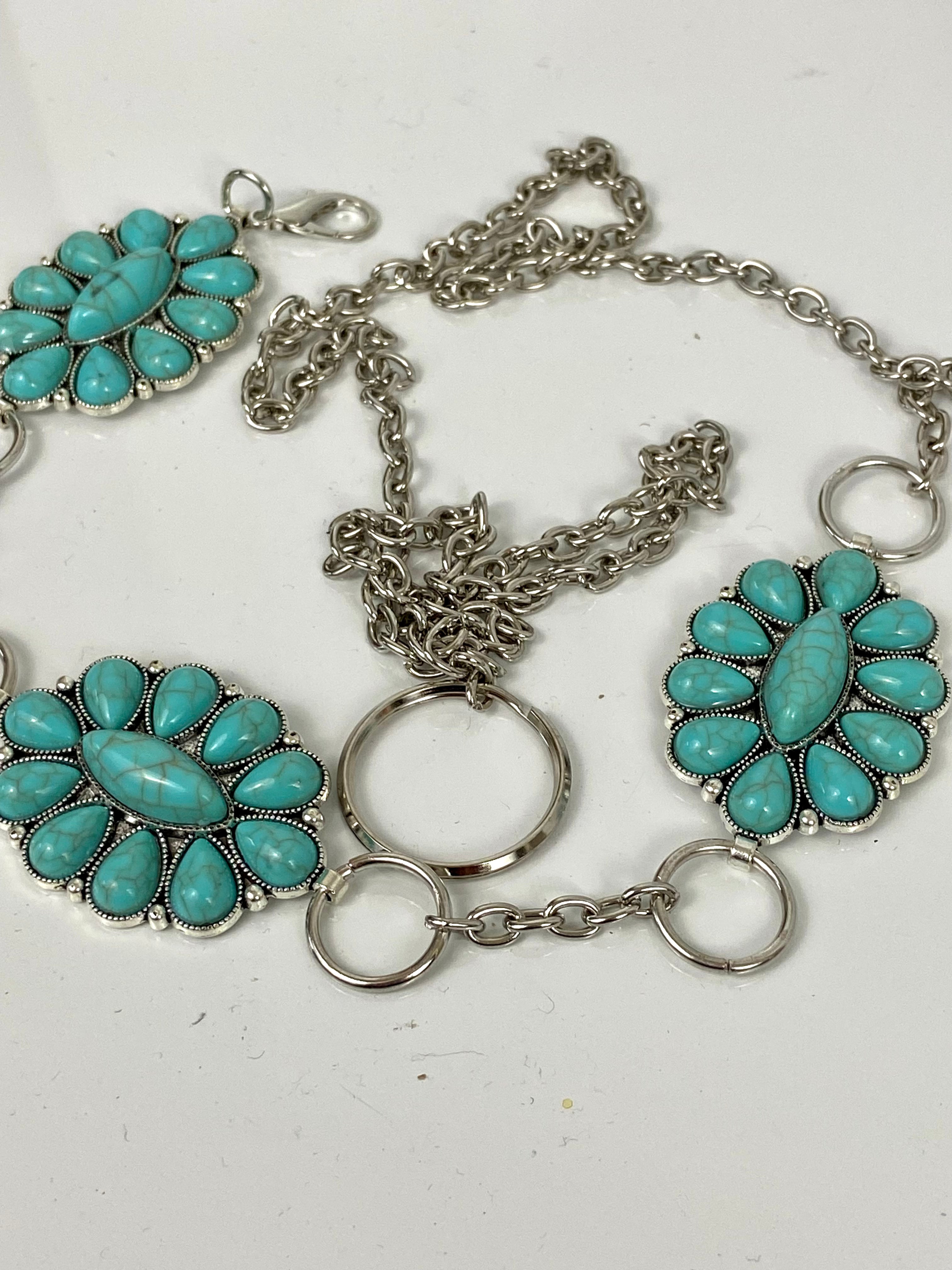 Turquoise & silver stone  concho belt