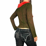 Vintage French Designer Fur Trim Top (M)