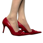 Vintage Red Bow Lace Up Pointed Toe Stiletto Heels (UK 5)