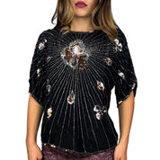 Vintage Flowy Embellished Silk Blouse (M/L)