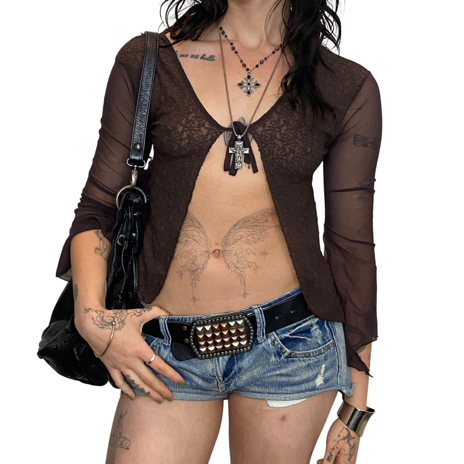 90s Whimsygoth Tie Front Mesh Top (XS/S)
