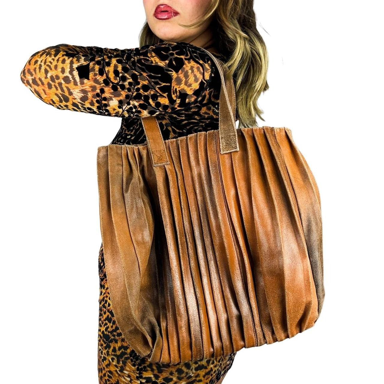 Vintage Pleated Leather Hobo Bag