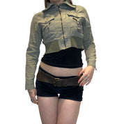 Vintage Khaki Cropped Bomber Jacket (S/M)