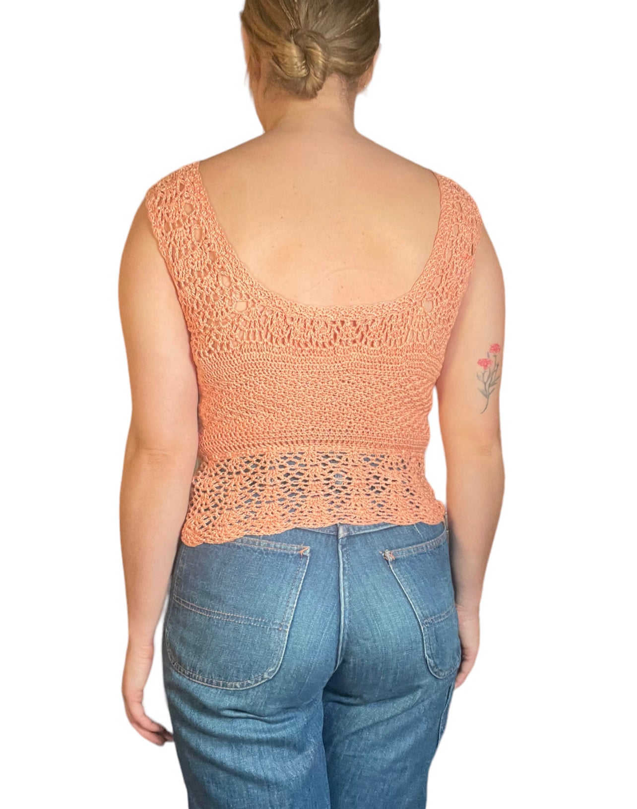 30s Peachy Pink Crocheted Blouse (S/M)