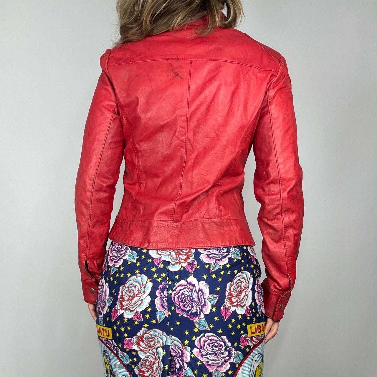 Valentino Italian Designer Red Leather Jacket (S/M)