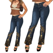 Y2K Beaded Butterfly Flare Jeans (M)