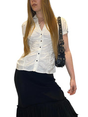 Y2K Ruched Capped Sleeve White Shirt (M)