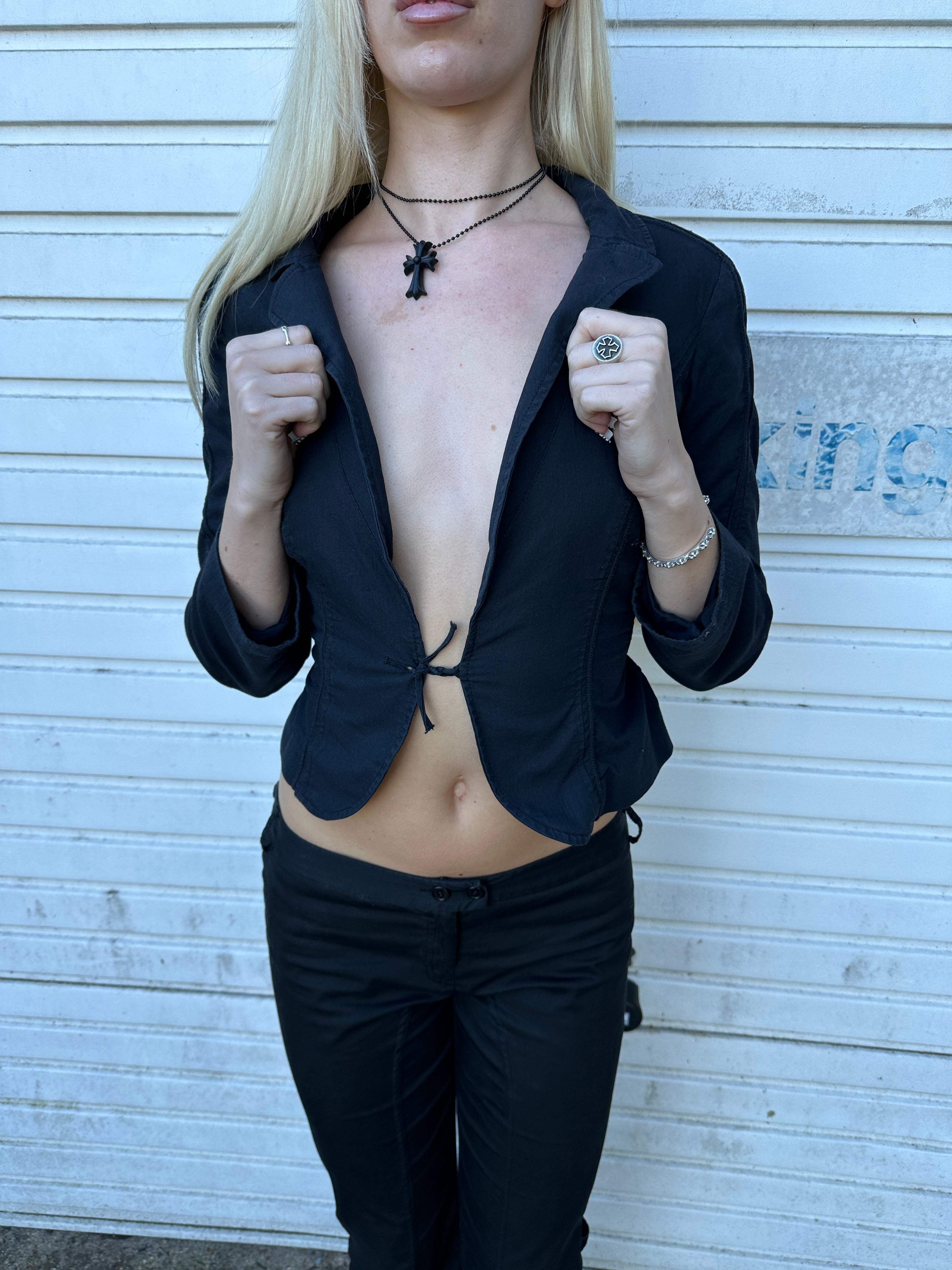 Vintage Roberto Cavalli Tie Front Cropped Blazer Jacket (XS/S)