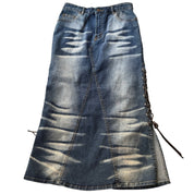Vintage Italian Denim Skirt with Lace-Up (S)