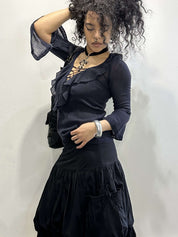 Vintage Italian Lace-up Front Ruffle Gothic Blouse (S/M)