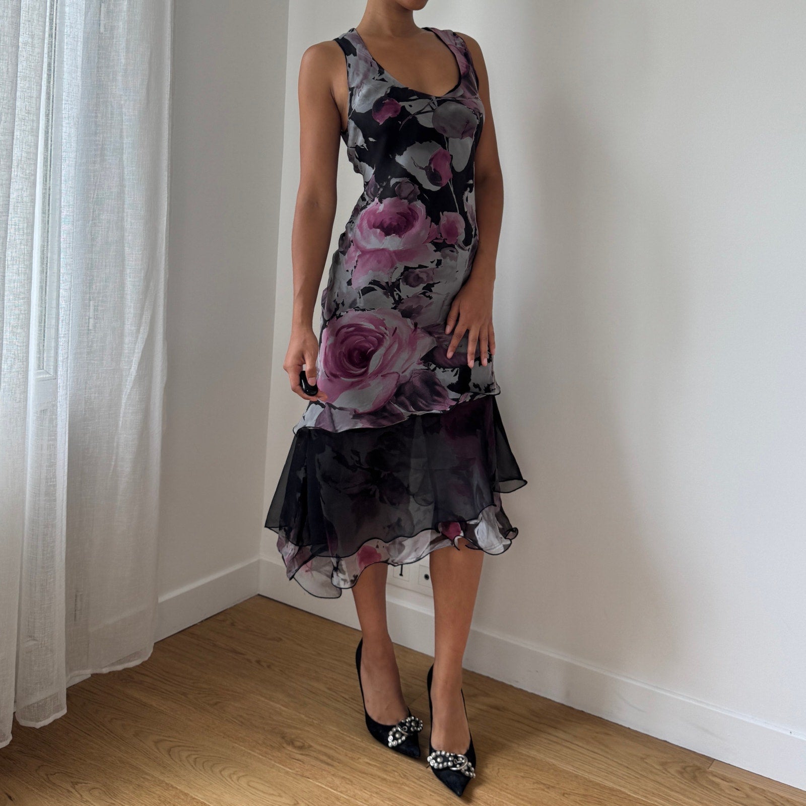 Vintage Italian Mesh Floral Dress (M)