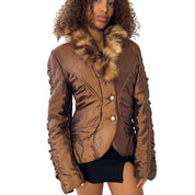 Vintage Italian Brown Jacket with Faux Fur Collar (S/M)