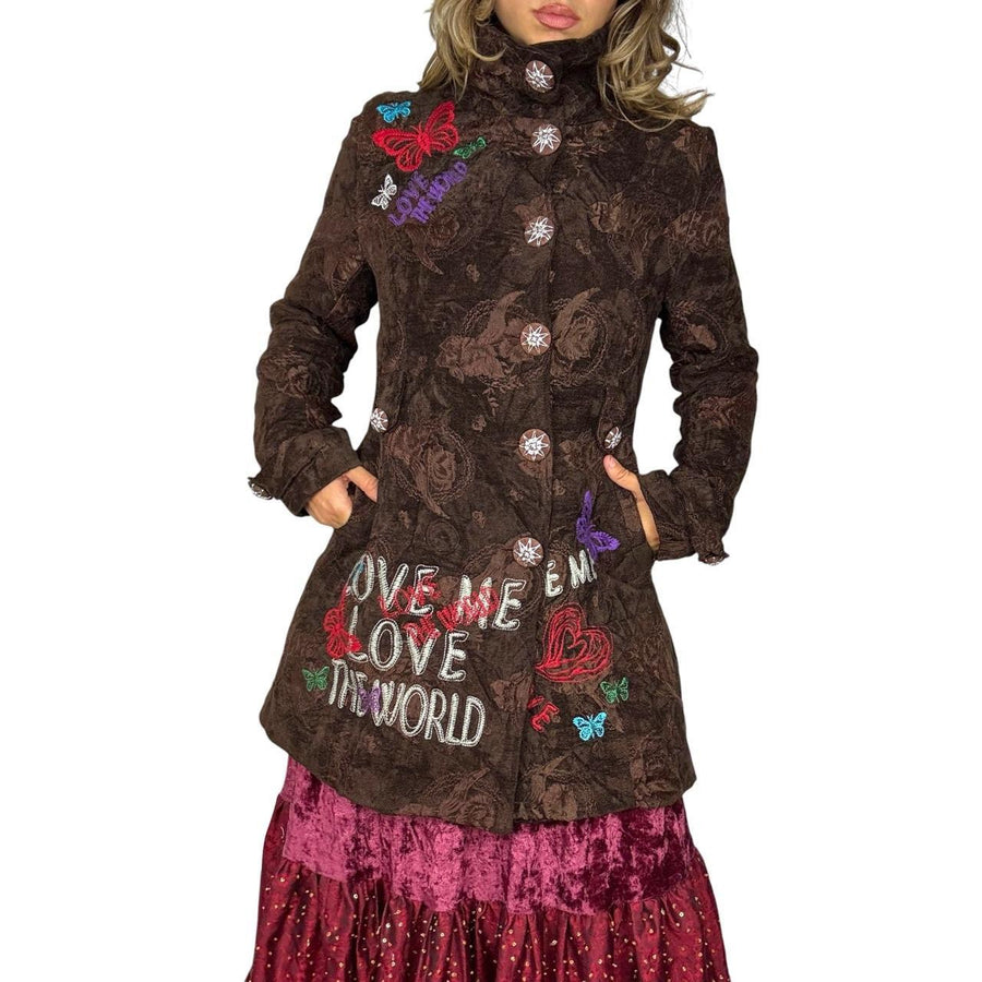 Embroidered Butterfly Graphic Corduroy Tapestry Coat (M)