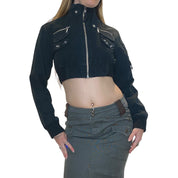 Vintage Cropped Black Utility Bomber Jacket (S)