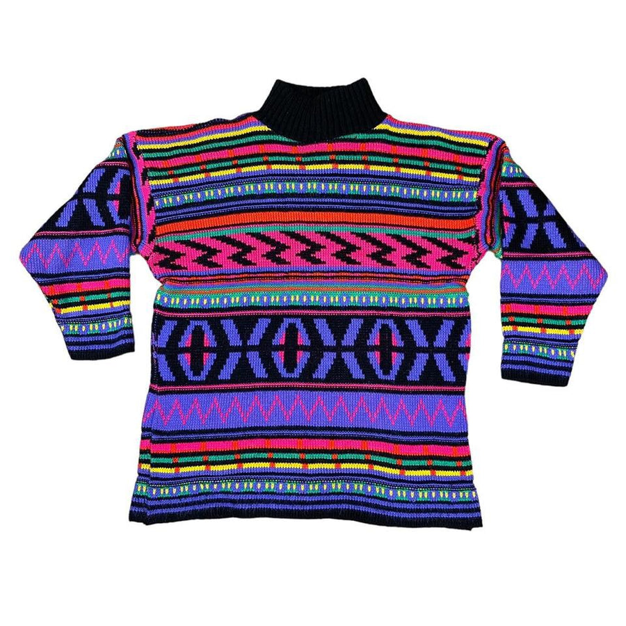 90s Cozy & Colorful Turtleneck Sweater (M)