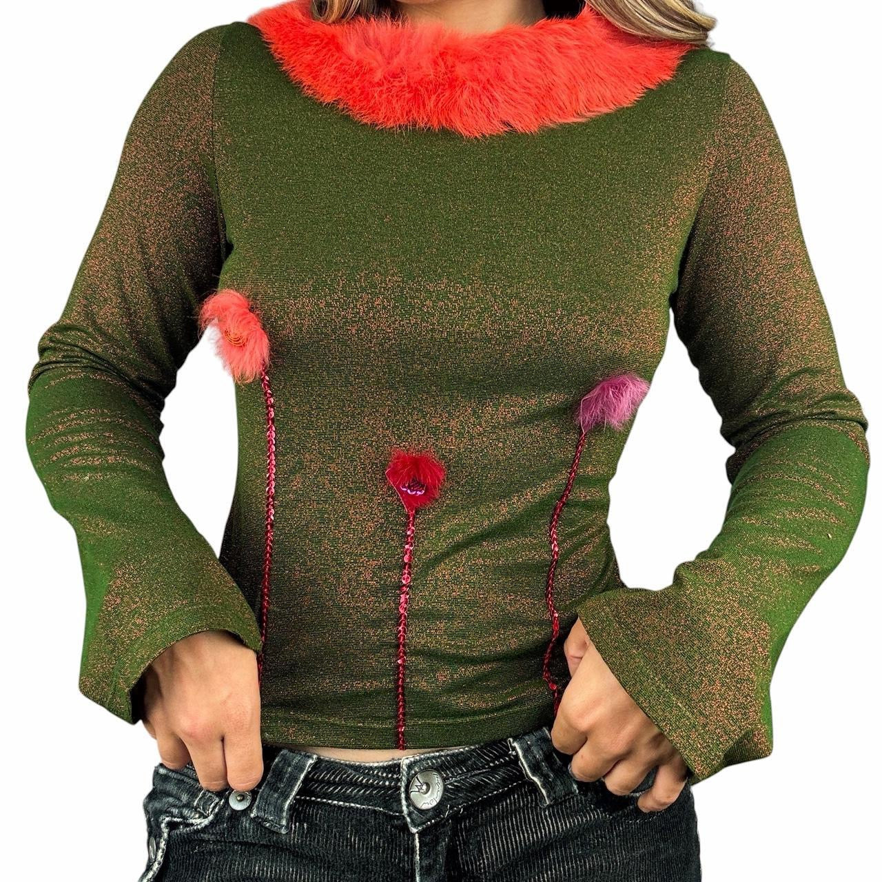 Vintage French Designer Fur Trim Top (M)