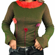 Vintage French Designer Fur Trim Top (M)