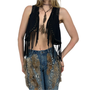 Vintage Faux Suede Fringe Vest (S/M)