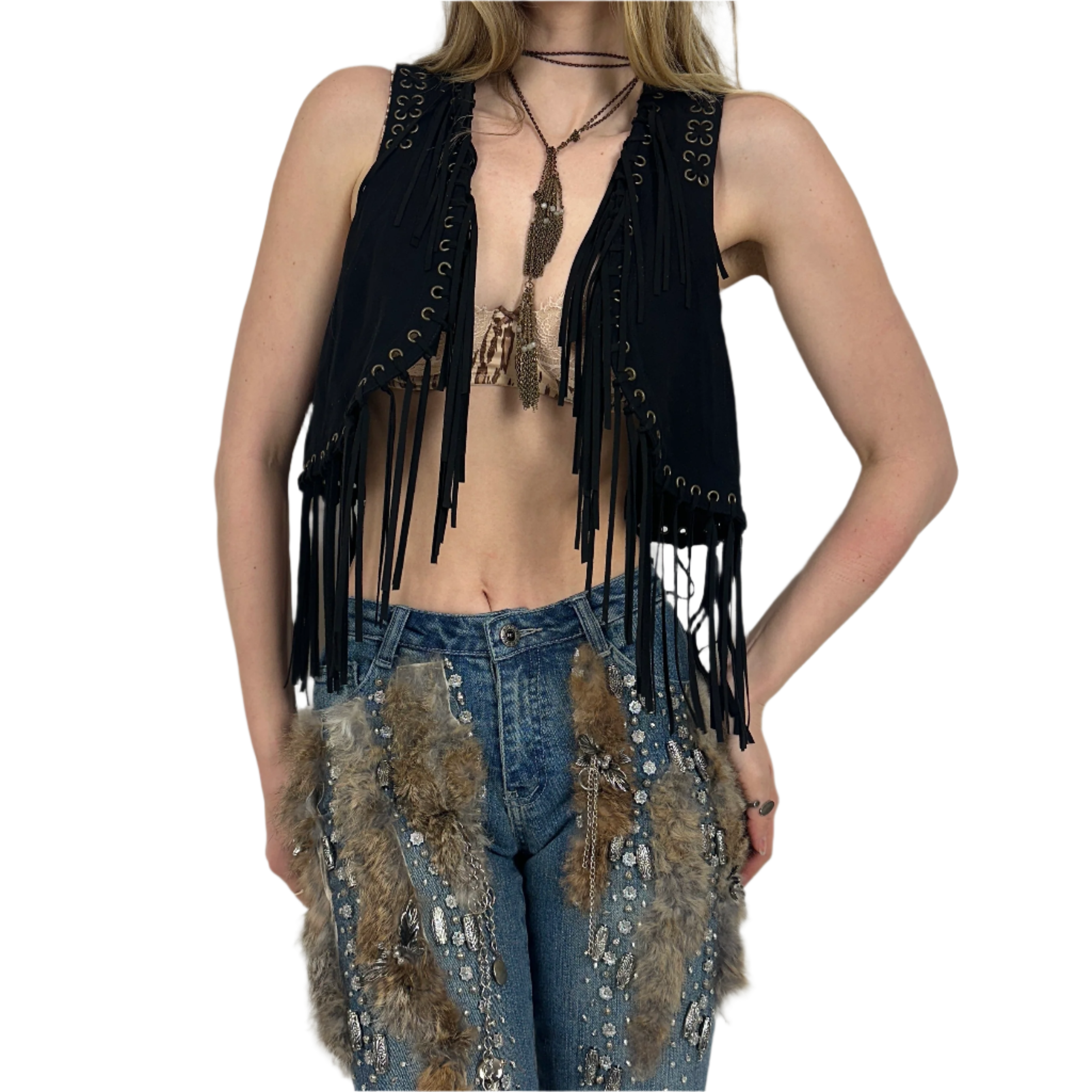 Vintage Faux Suede Fringe Vest (S/M)