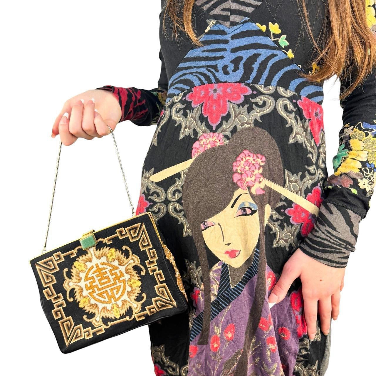 1960s Jade Clasp Tapestry Handbag