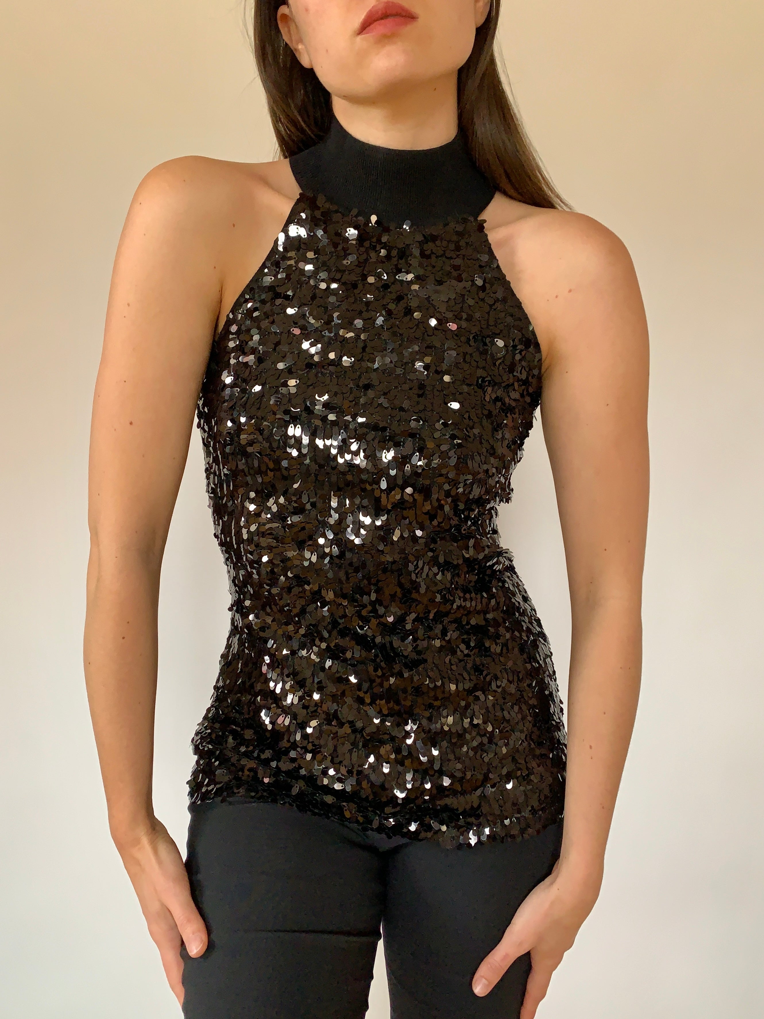 Y2K Noir Sequin Top (S)