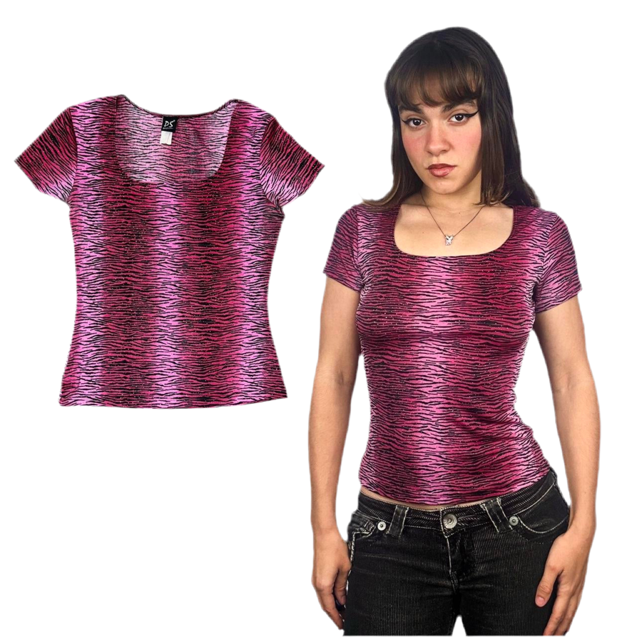 90s Pink Tiger Print Baby Tee (M)