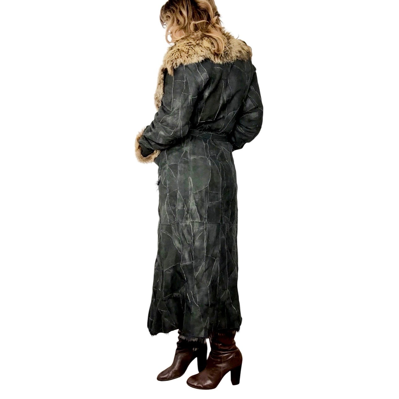 Pablo Valentino Parisian Vintage Fur Trim Suede Leather Patchwork Coat (M/L)