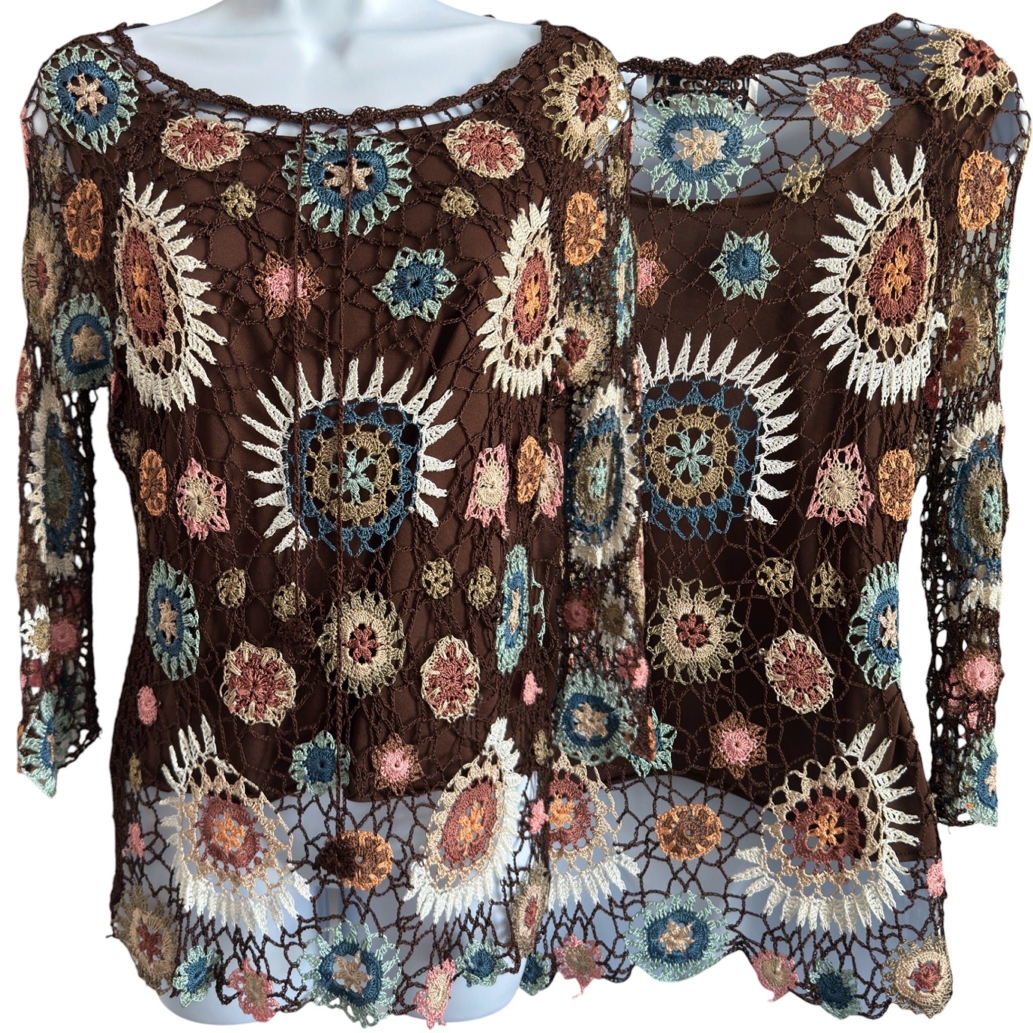 Y2K open knit crochet top (S)