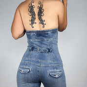 Y2K Strapless Denim Jumpsuit (XS)