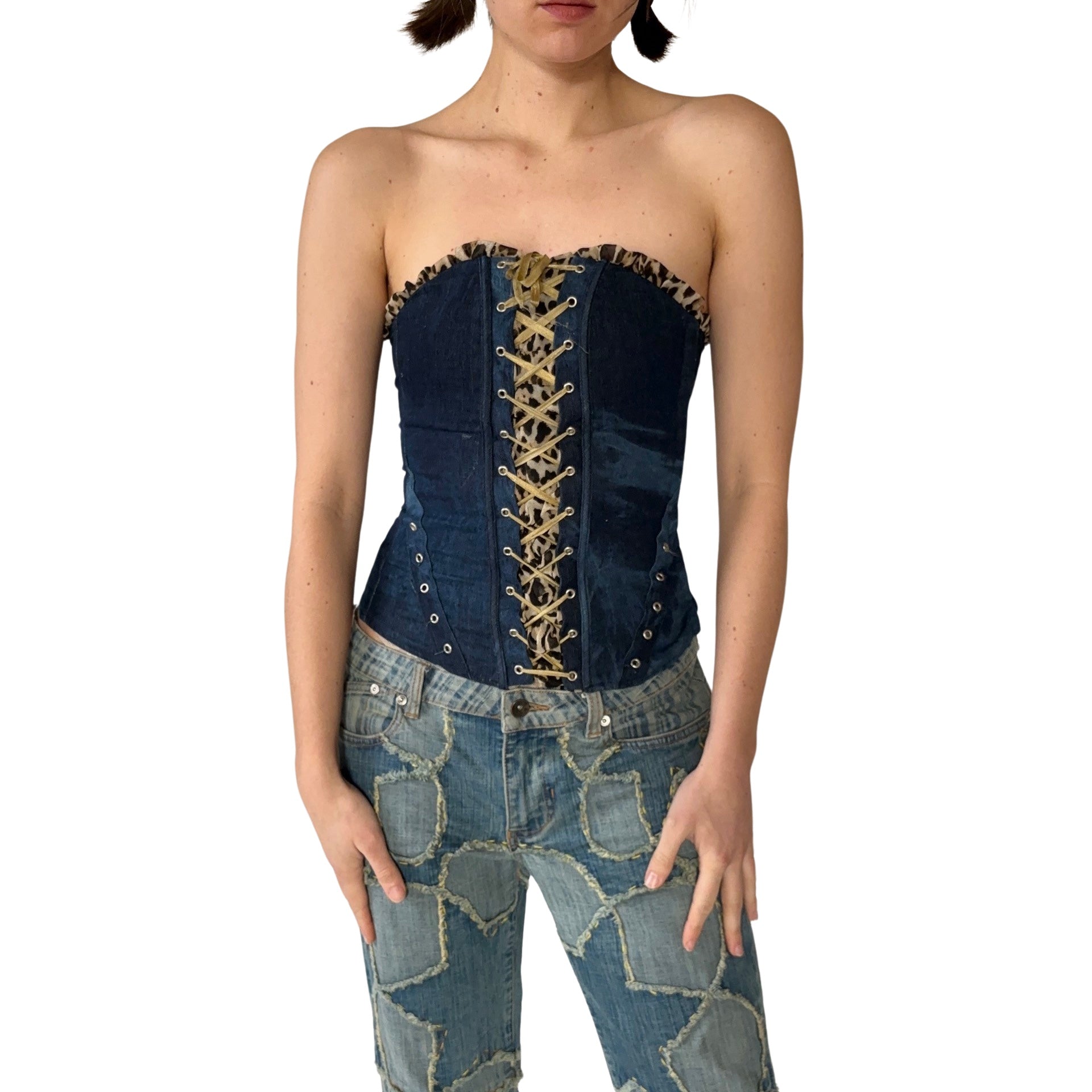 Denim & Leopard Corset (XS)