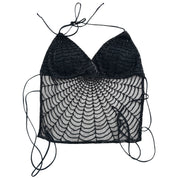 Y2K embellished spiderweb open back halter top (XS-M)