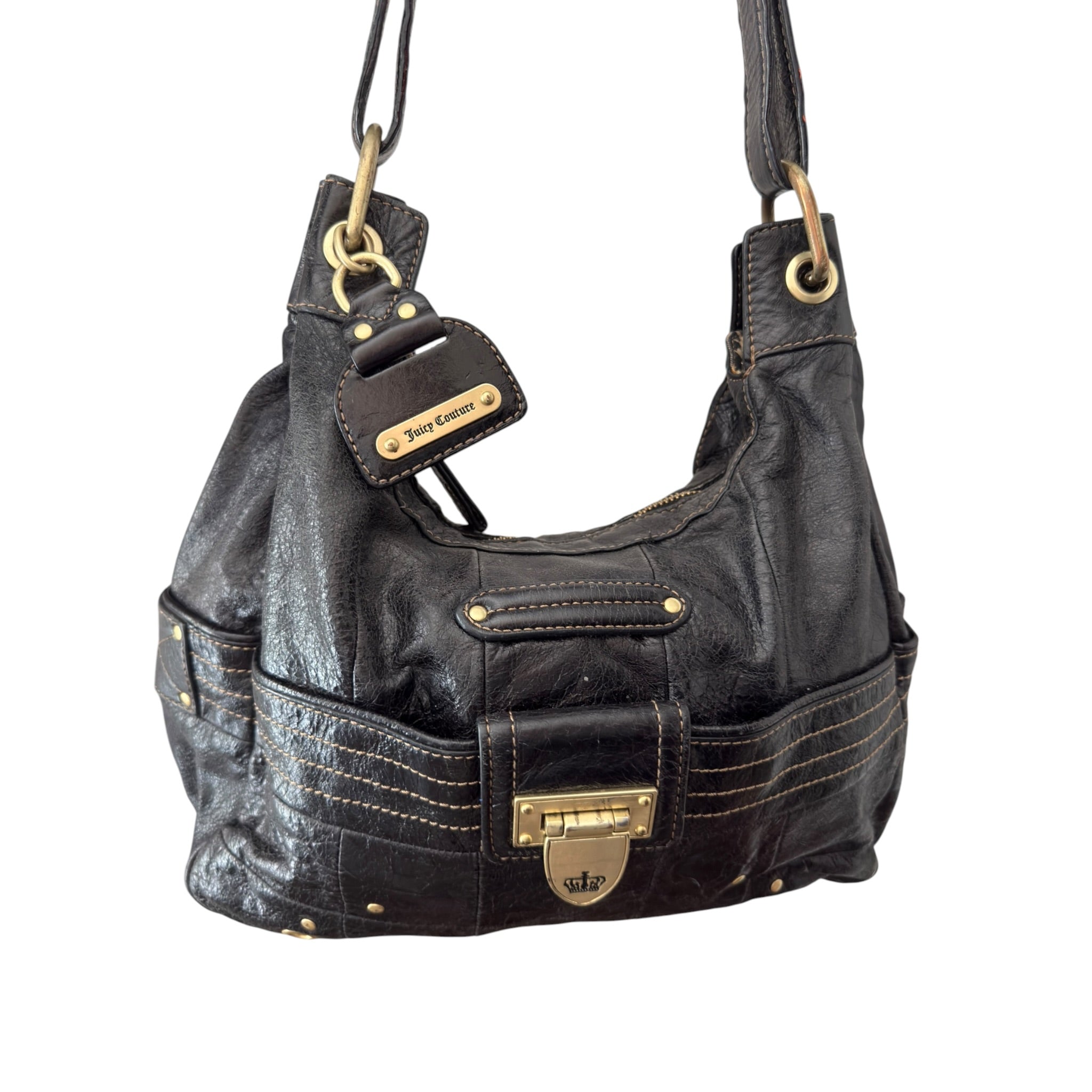 Vintage black cowhide leather Juicy Couture shoulder bag 08’