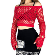 Cherry Red Fishnet Crop Top (S/M)