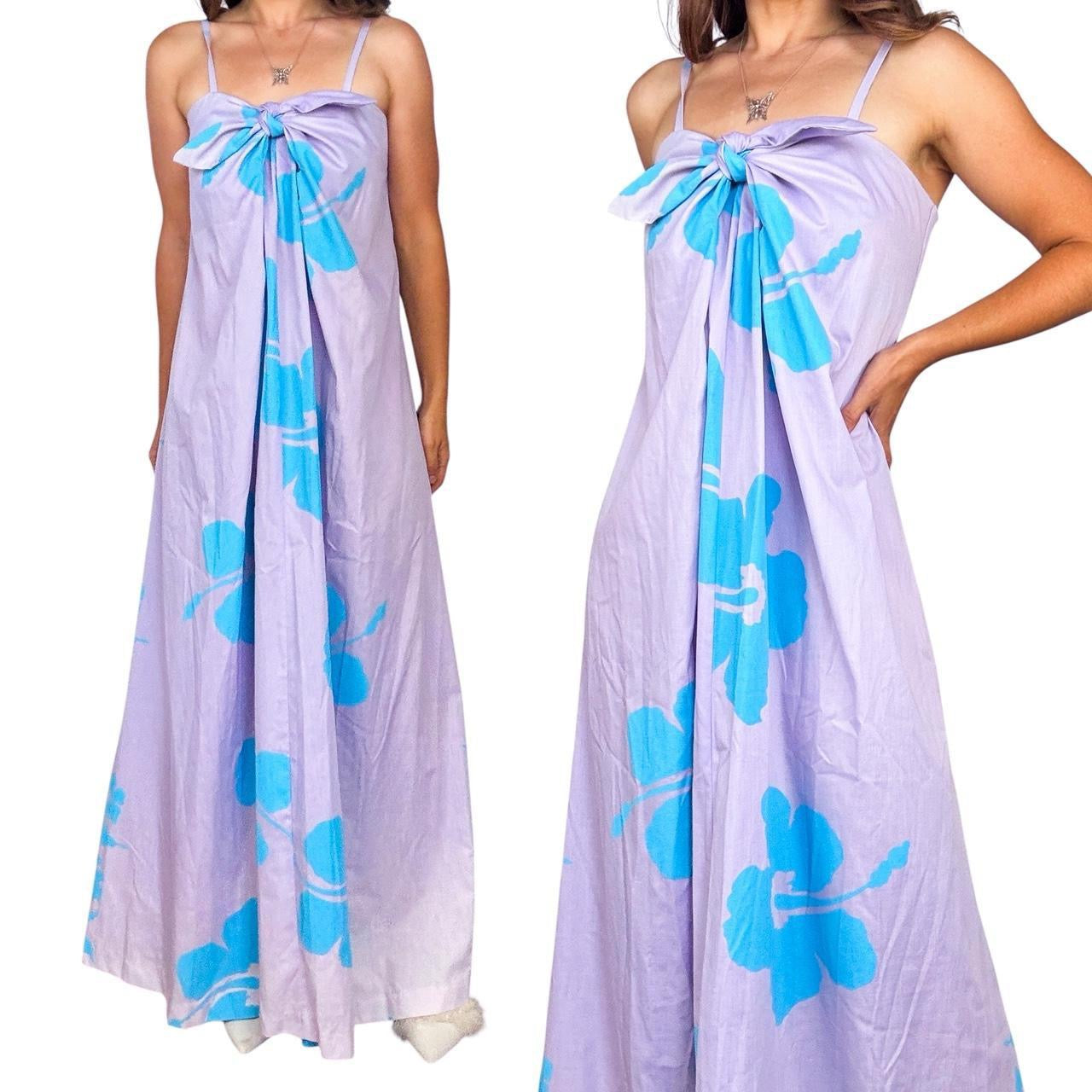 70s Hawaiian Babydoll Maxi Dress (M)