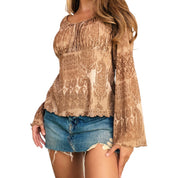 Sheer Tan Peasant Top (M/L)