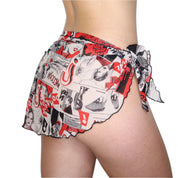 Y2K Comic Print Mesh Sarong Wrap Skirt (S)