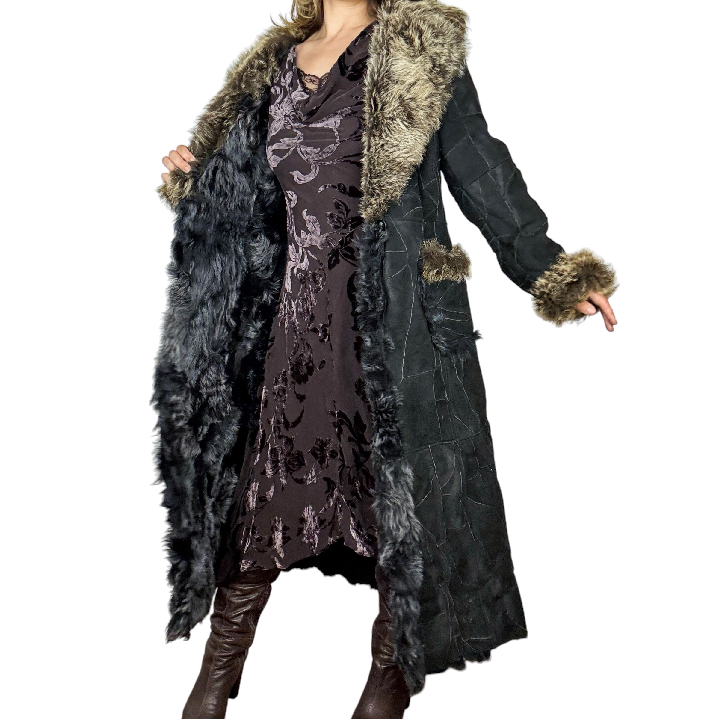 Pablo Valentino Parisian Vintage Fur Trim Suede Leather Patchwork Coat (M/L)