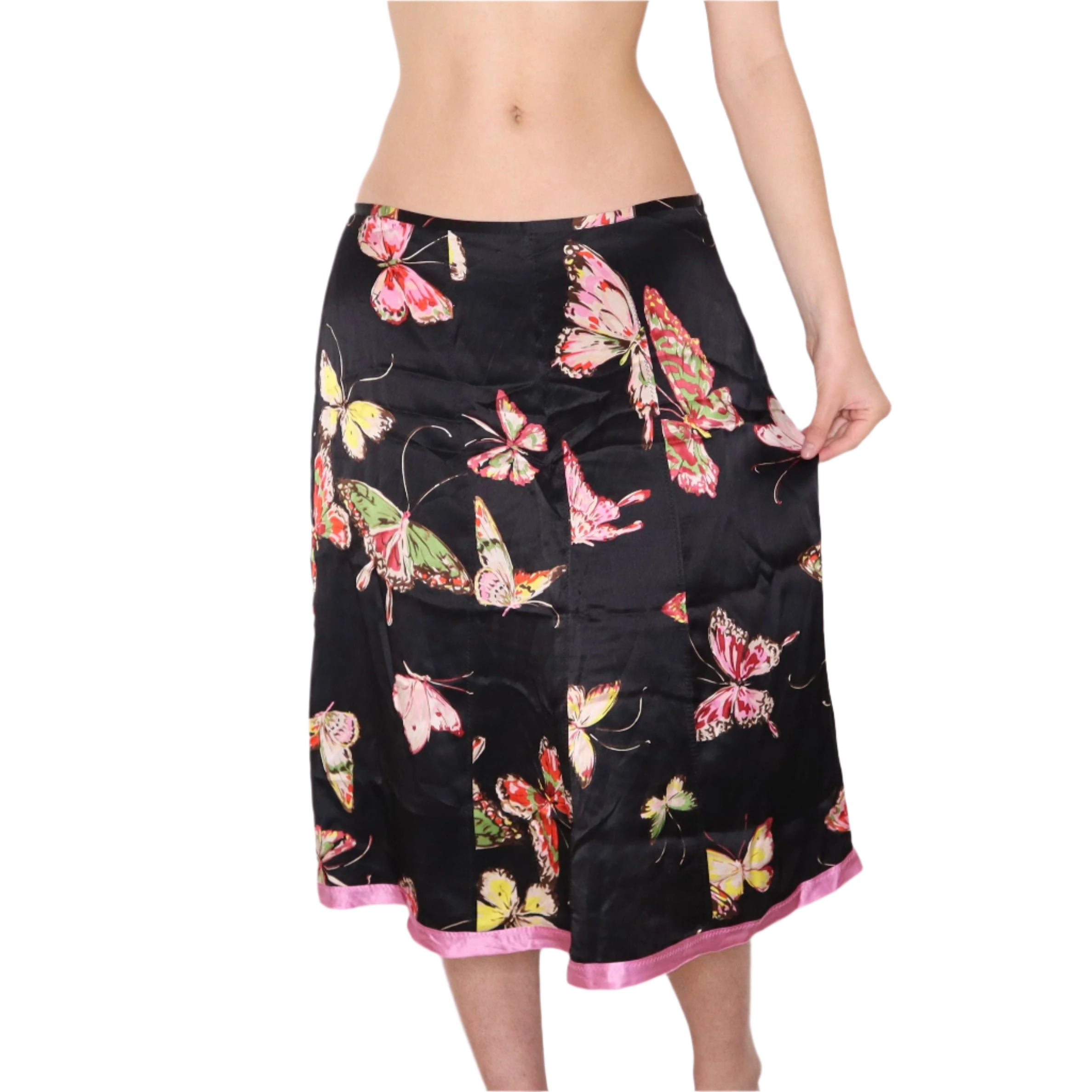 Y2K French Silk Butterfly Midi Skirt (M)