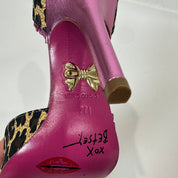 Betsey Johnson Pink & Leopard Print Peep Toe Heels (7)