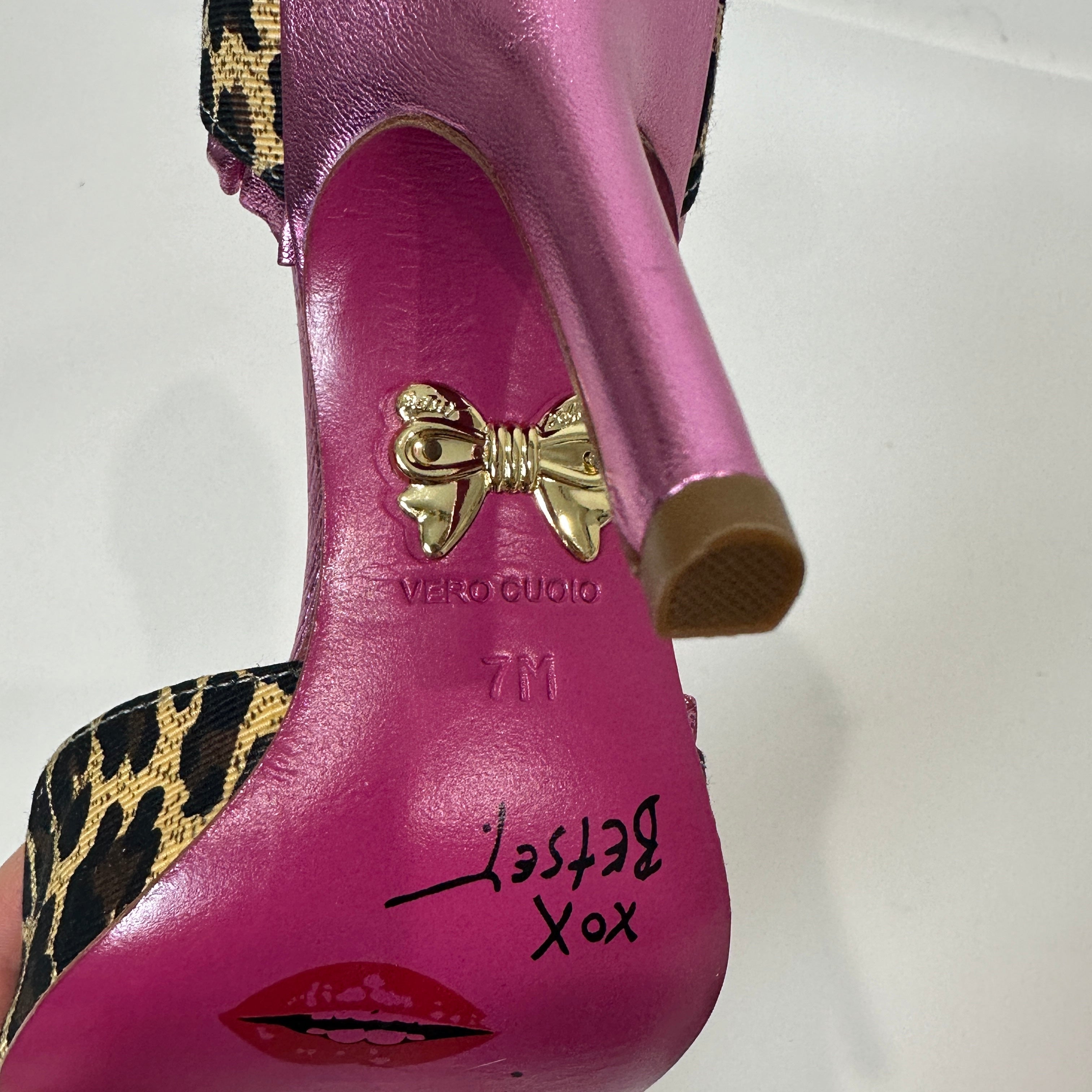 Betsey Johnson Pink & Leopard Print Peep Toe Heels (7)