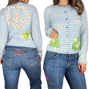 Striped Cashmere Peace Sign Cardigan (L)