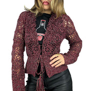 Burgundy Crochet Tie Front Cardigan (M)