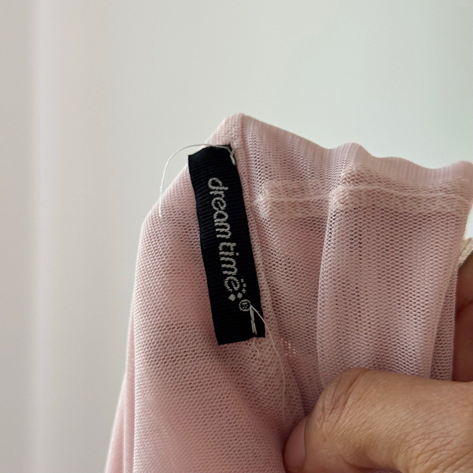 Vintage Pink Off Shoulder Sheer Mesh Long Sleeve Top (S)