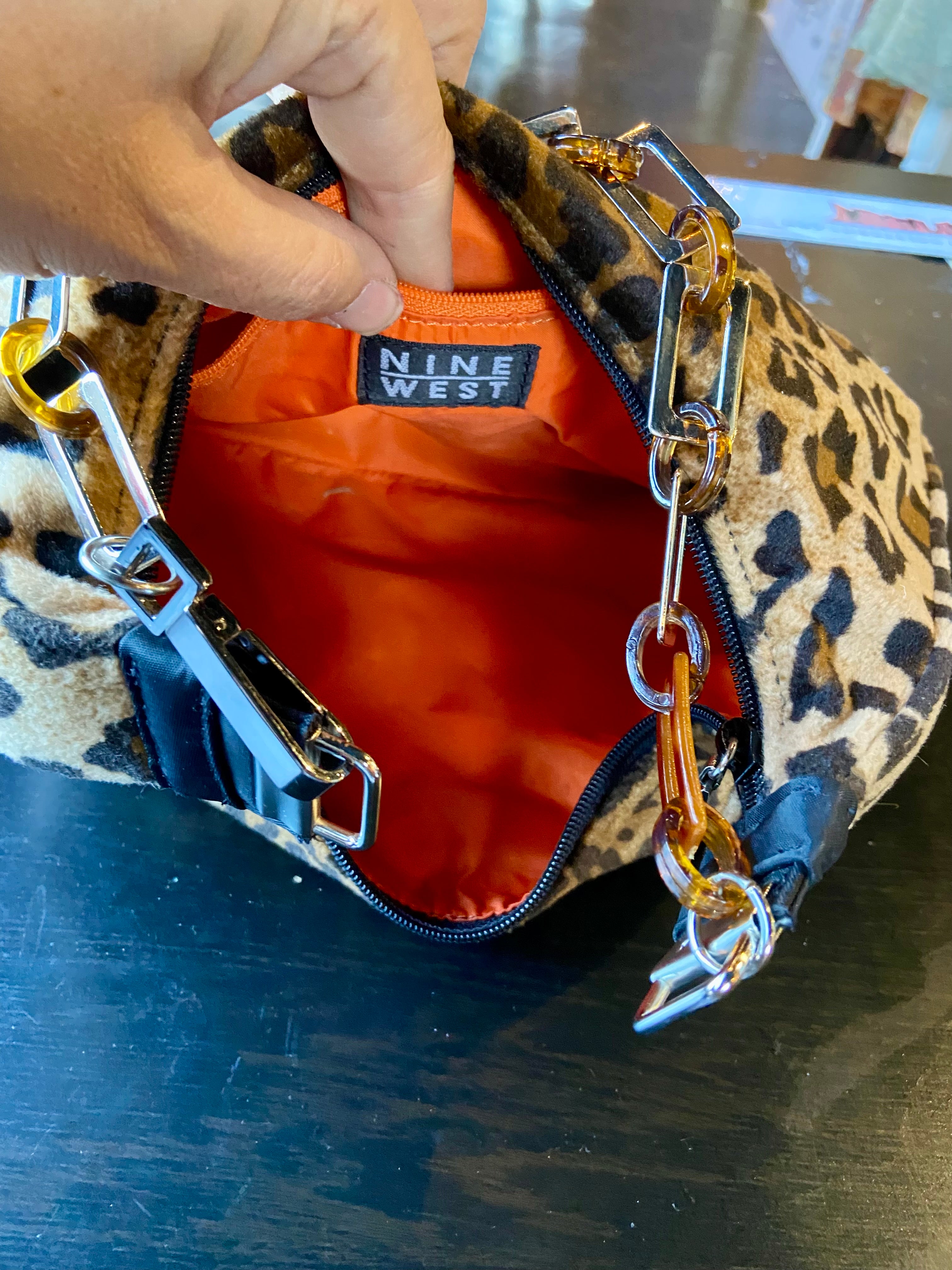 reworked chain handles Nine West bag color animal print