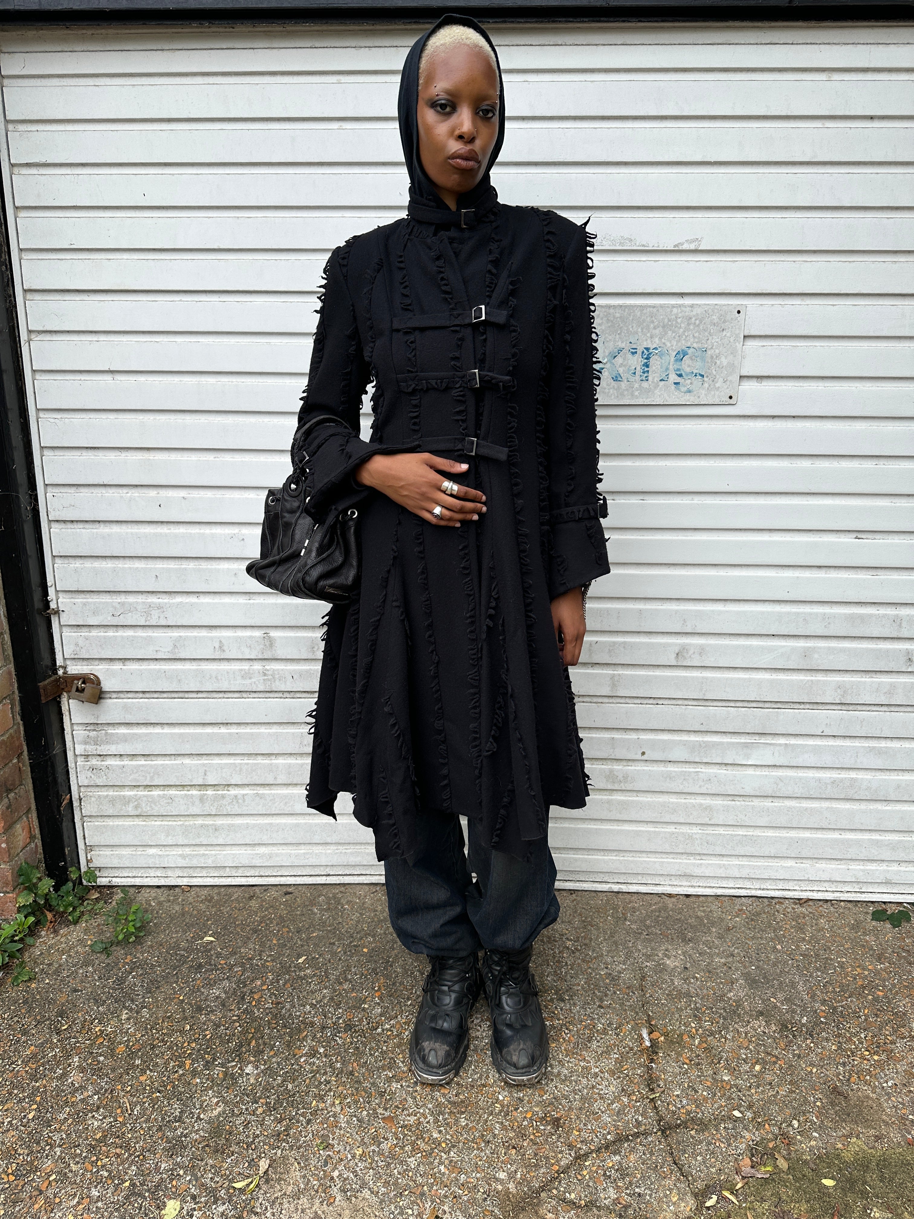 Vintage Romantic Gothic Black Wool Buckle Coat (S/M)